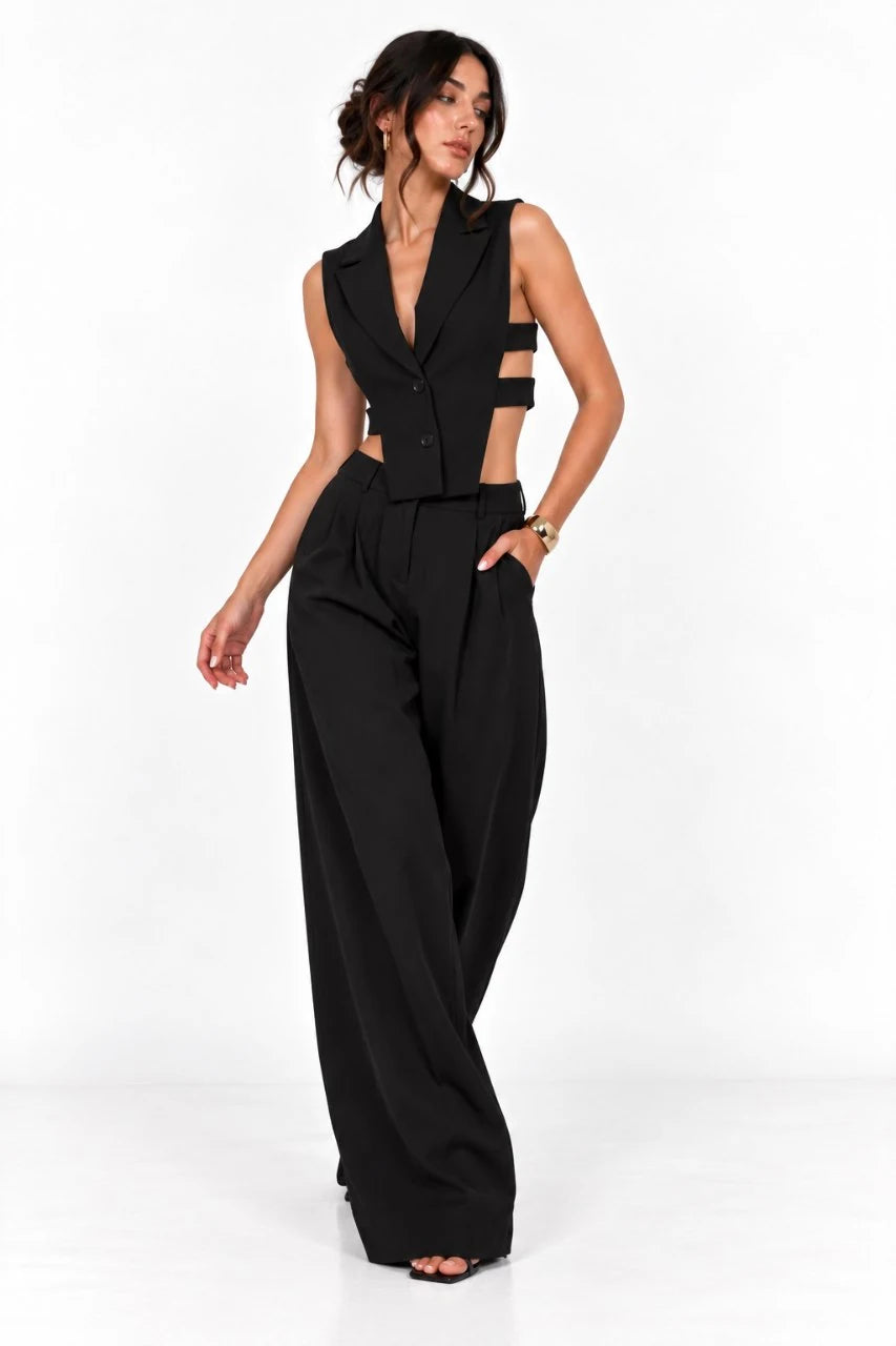 Cut-Out Waistcoat & Wide-Leg Trouser Set