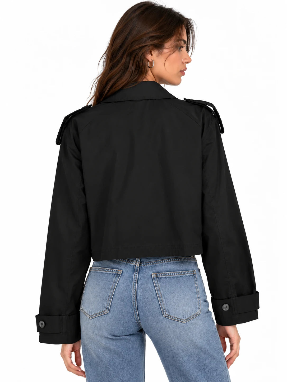 Cropped Double-Breasted Trench Jacket