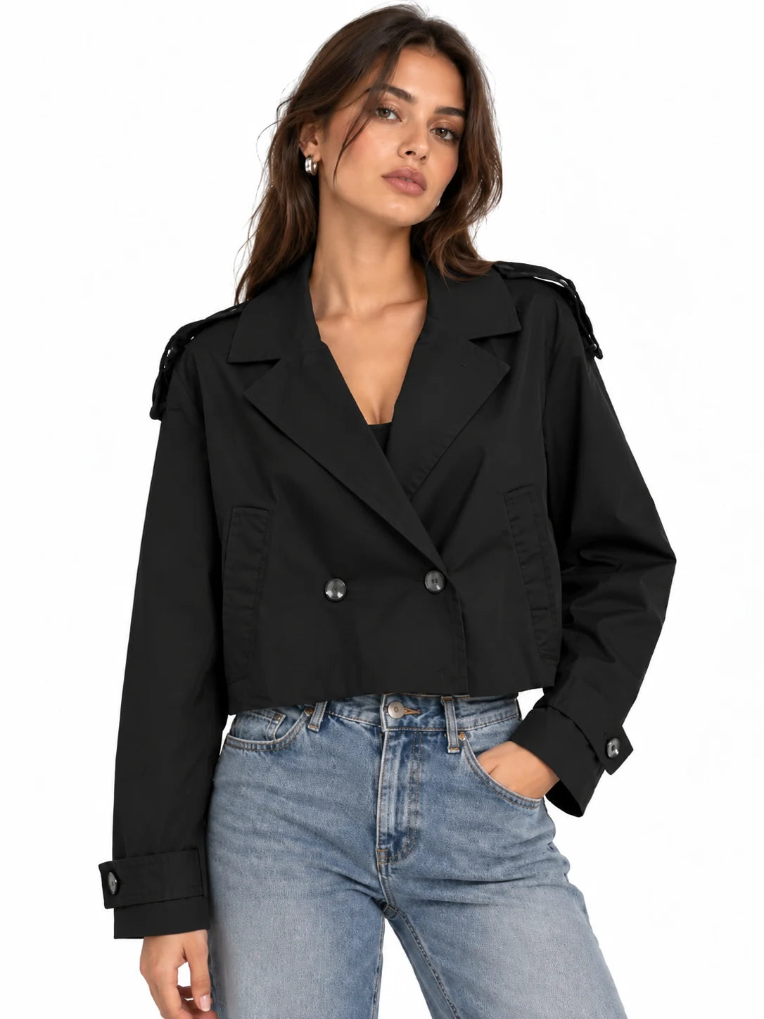 Cropped Double-Breasted Trench Jacket