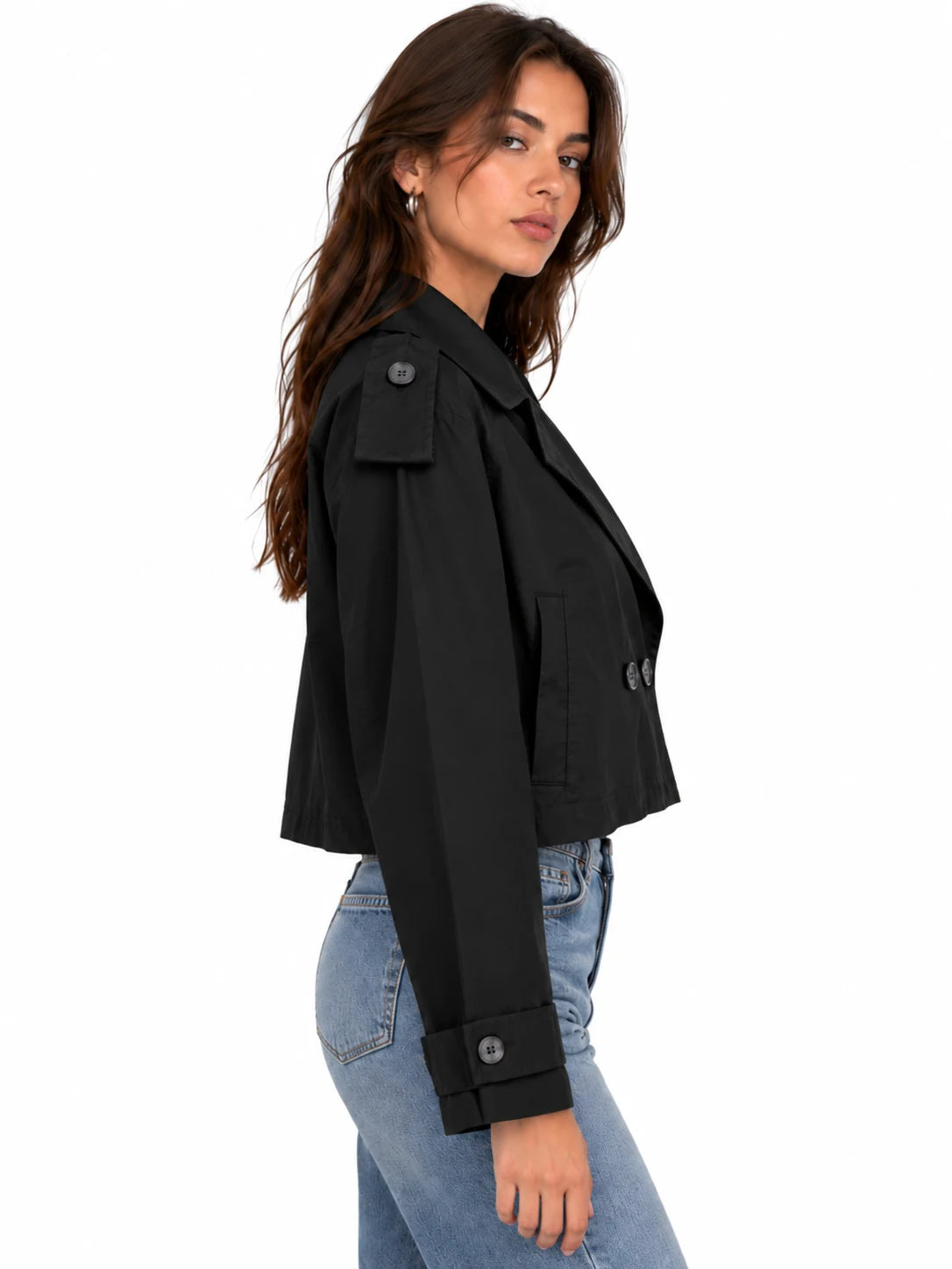 Cropped Double-Breasted Trench Jacket