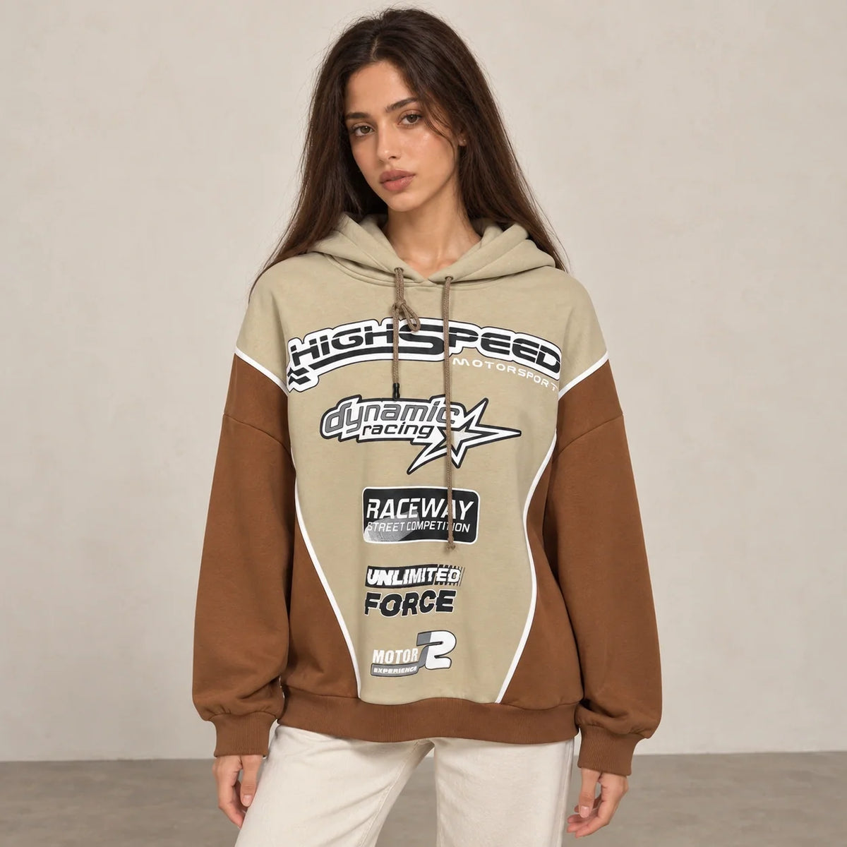 Racing Graphic Hoodie in Brown — ONE MORE