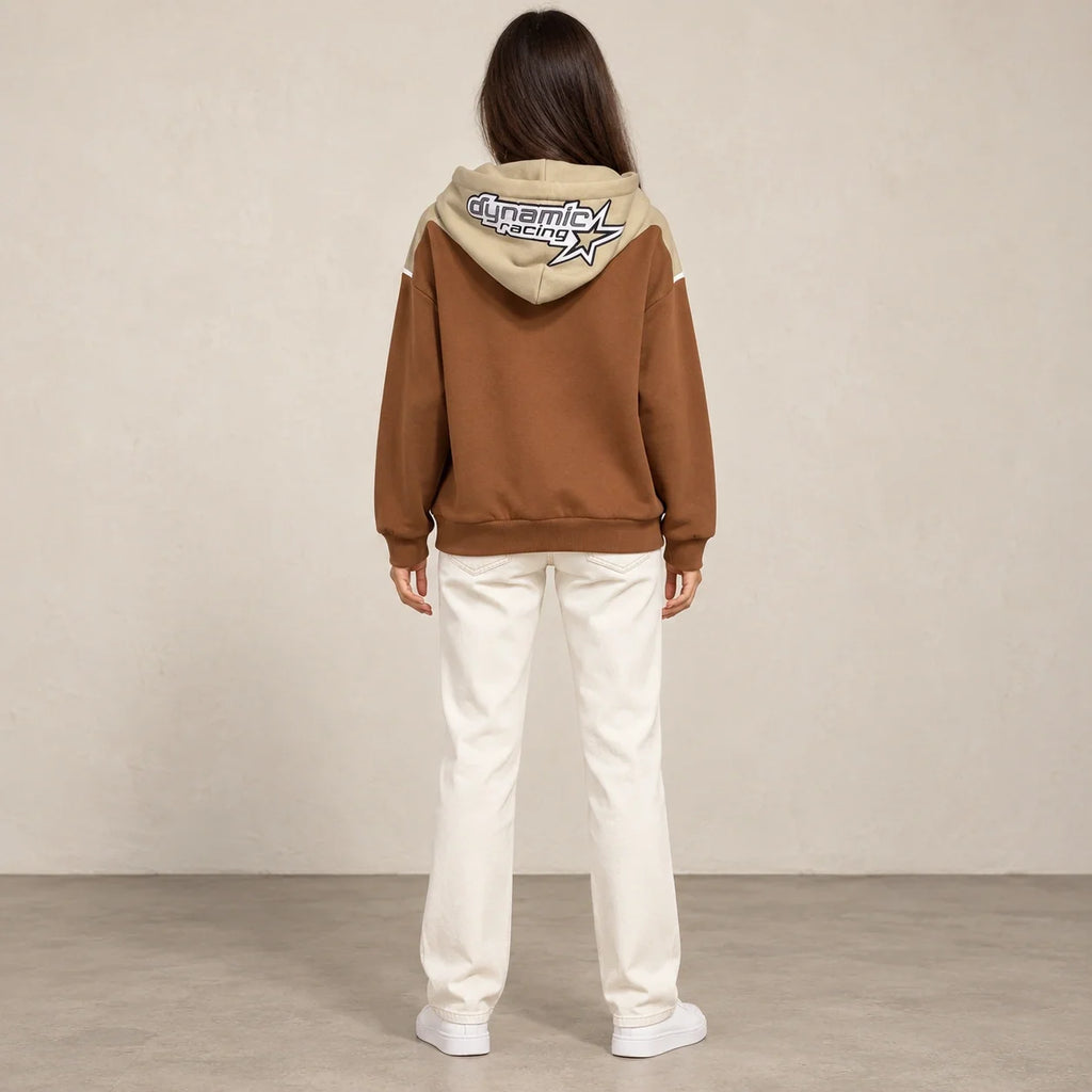 Racing Graphic Hoodie in Brown — ONE MORE