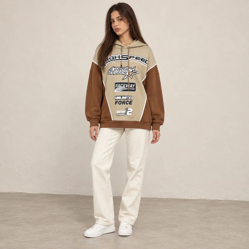 Racing Graphic Hoodie in Brown — ONE MORE
