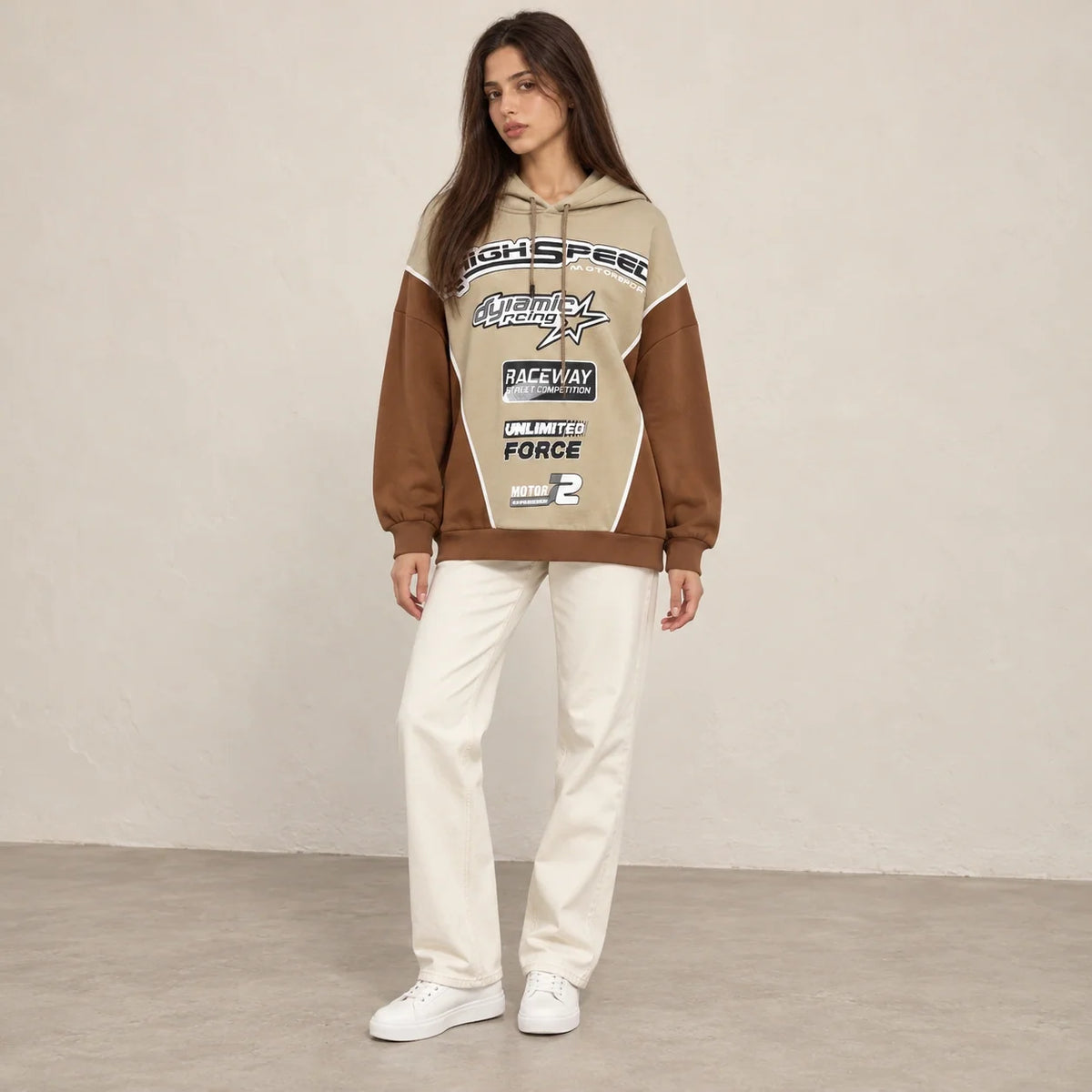 Racing Graphic Hoodie in Brown — ONE MORE