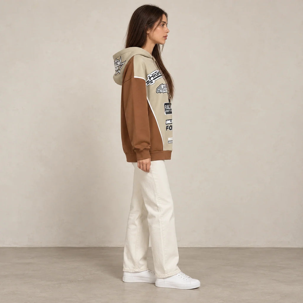 Racing Graphic Hoodie in Brown — ONE MORE