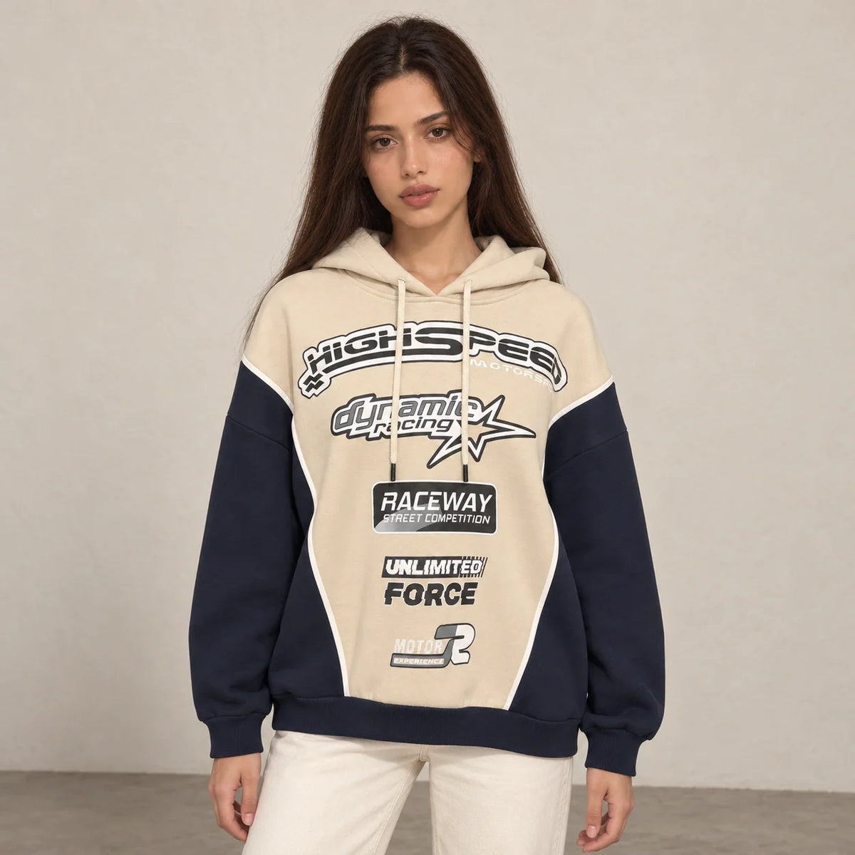 Racing Graphic Hoodie in Navy — ONE MORE