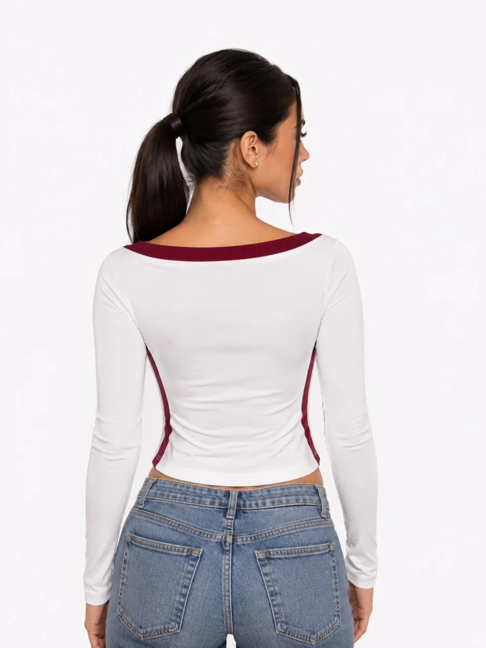 Varsity Print Long-Sleeve Crop Top