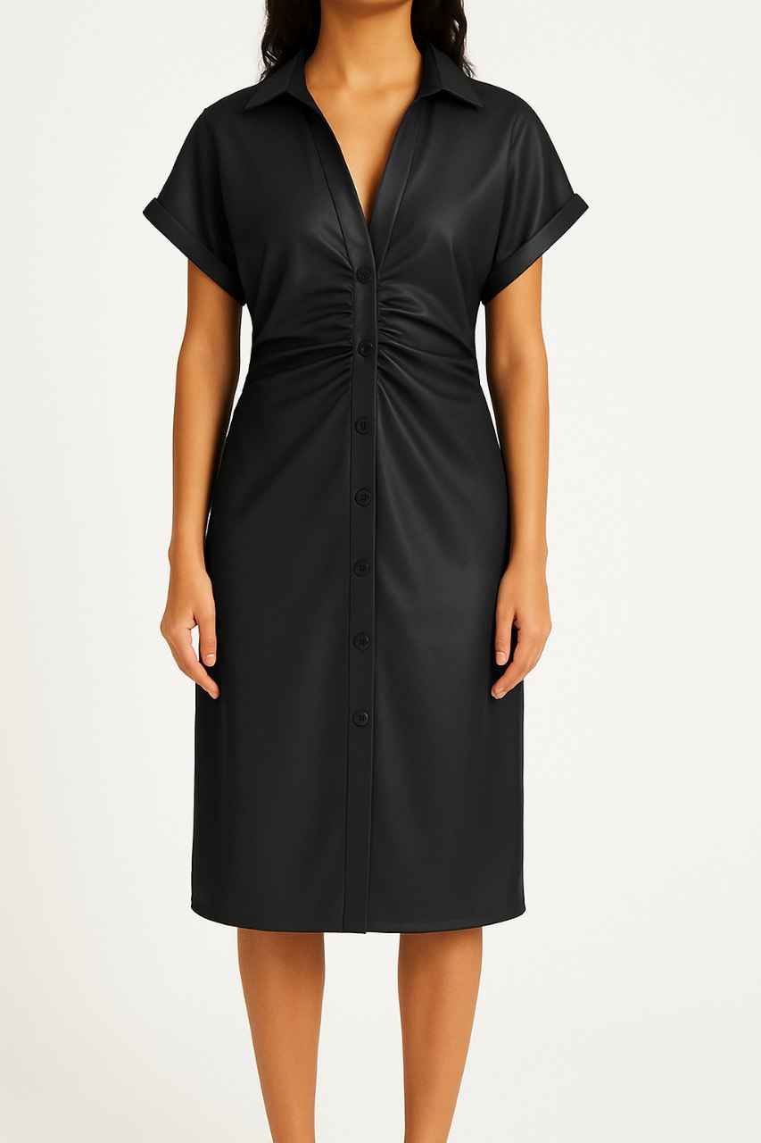 Faux Leather Button-Down Midi Dress
