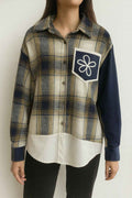 Oversized Plaid Shirt with Contrast Pocket and Hem