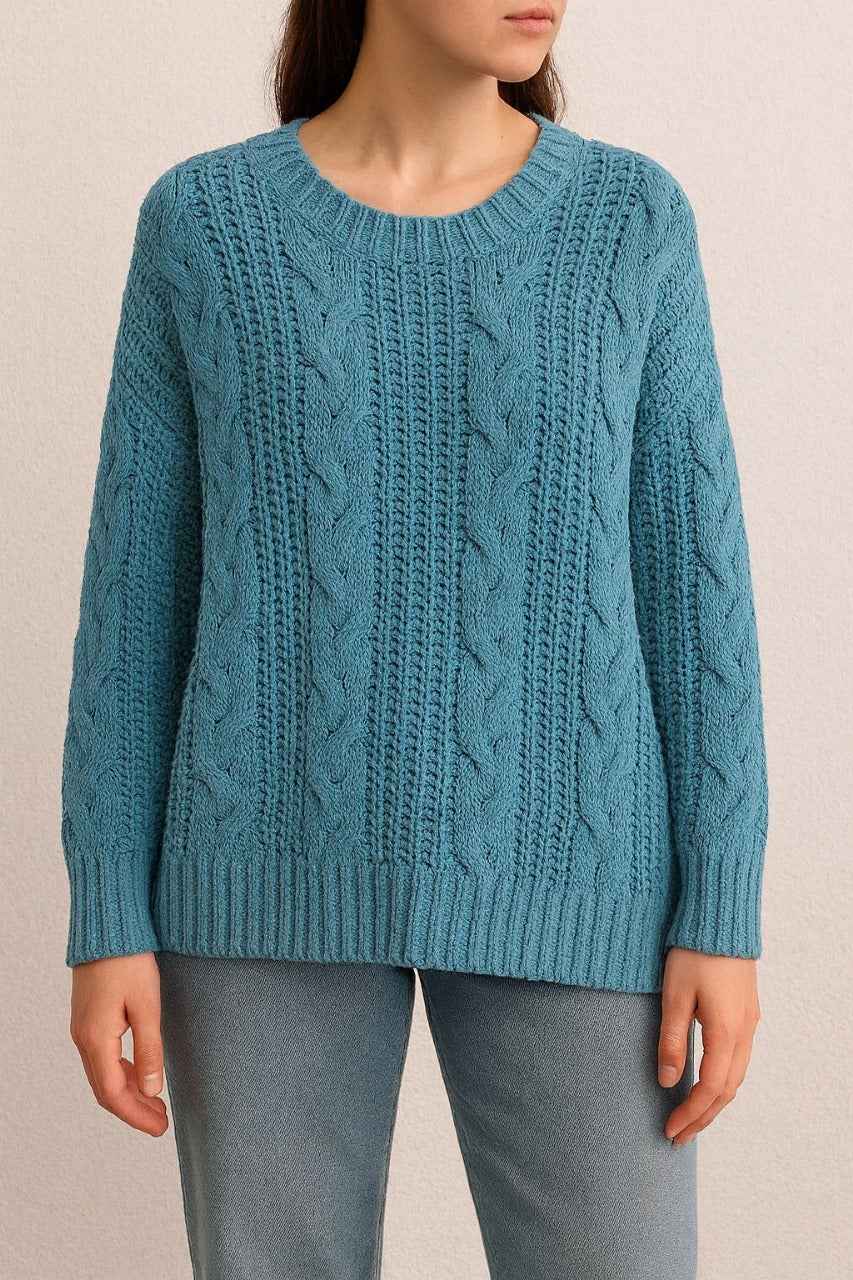 Chunky Knit Sweater with Cable Pattern