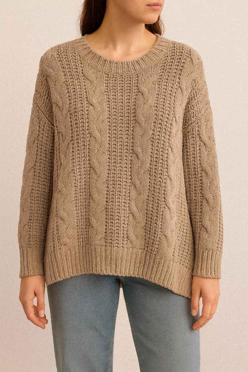 Chunky Knit Sweater with Cable Pattern