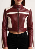 Cropped Two-Tone Faux Leather Jacket