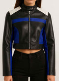 Cropped Two-Tone Faux Leather Jacket