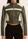 Cropped Two-Tone Faux Leather Jacket