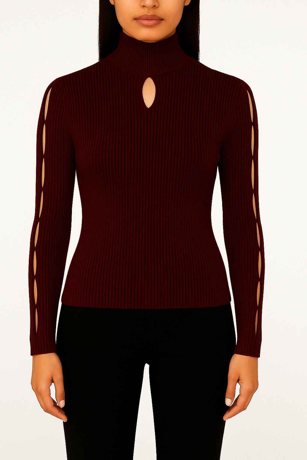 Ribbed Knit Top with Cut-Out Details