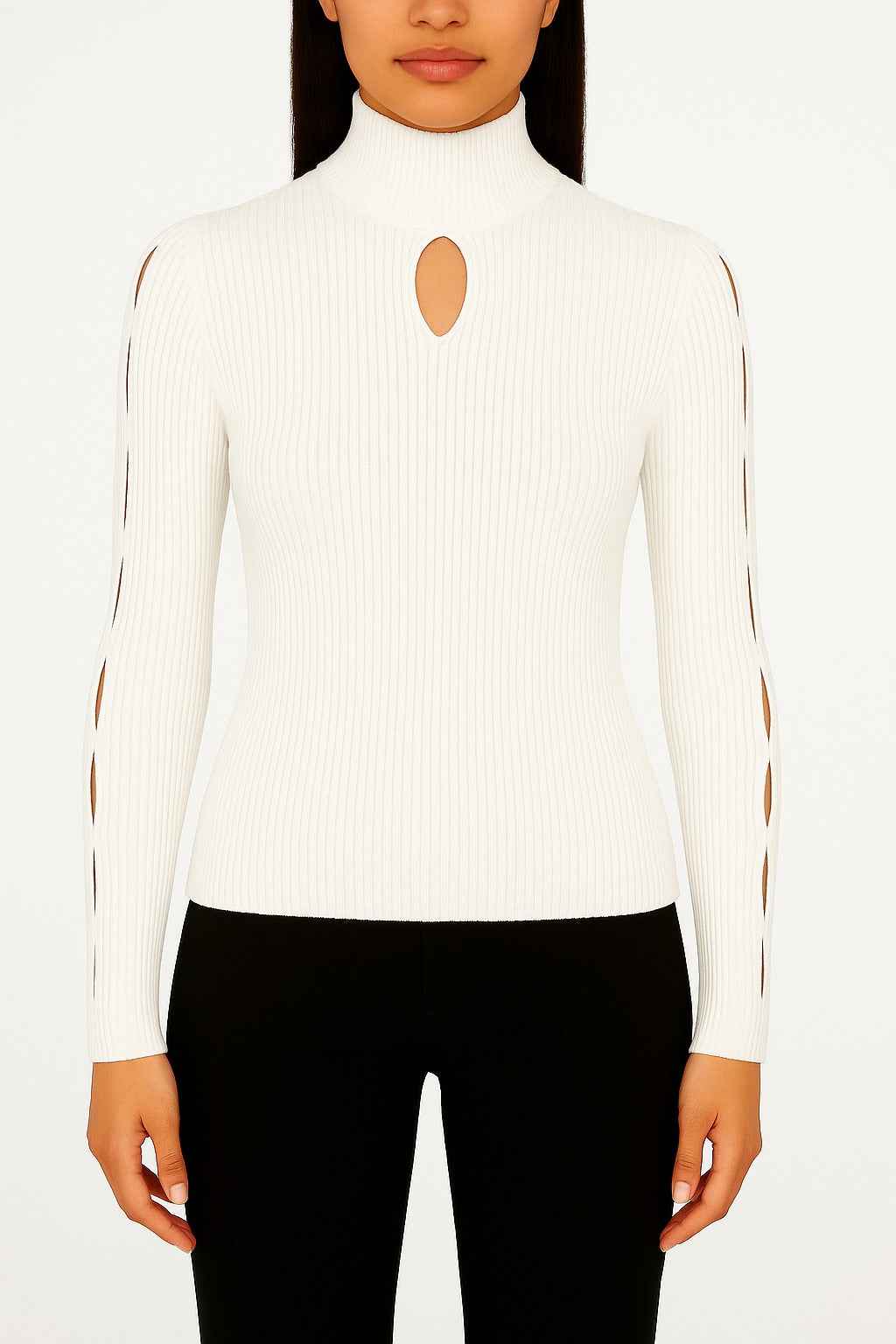 Ribbed Knit Top with Cut-Out Details