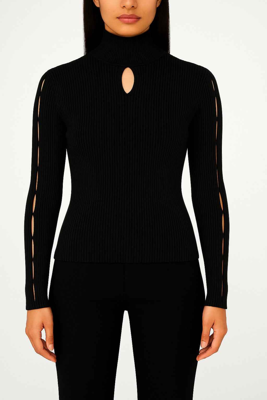 Ribbed Knit Top with Cut-Out Details