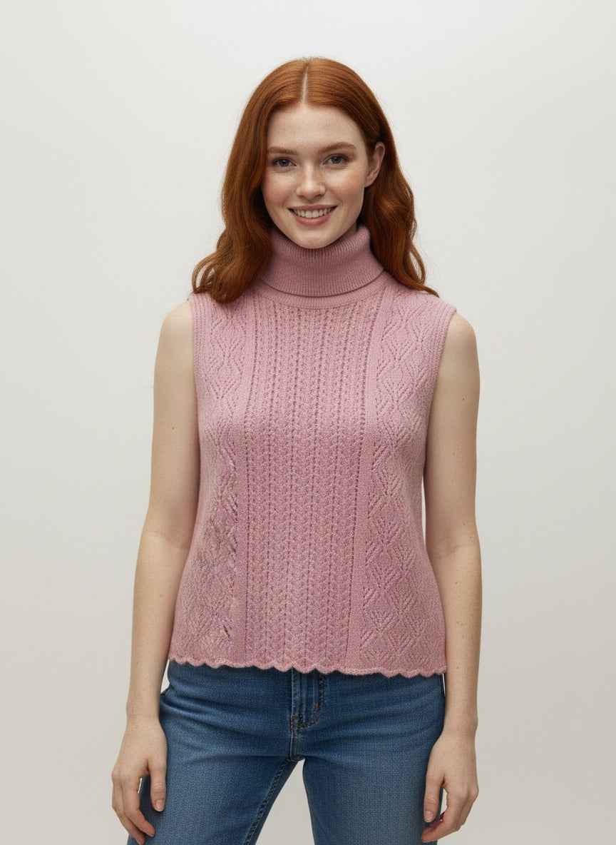 Chic High-Neck Cable Knit Vest