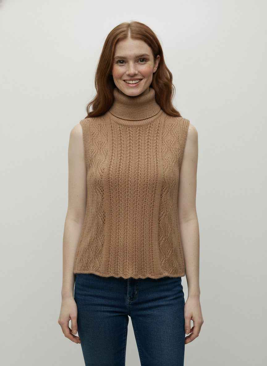 Chic High-Neck Cable Knit Vest