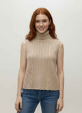Chic High-Neck Cable Knit Vest