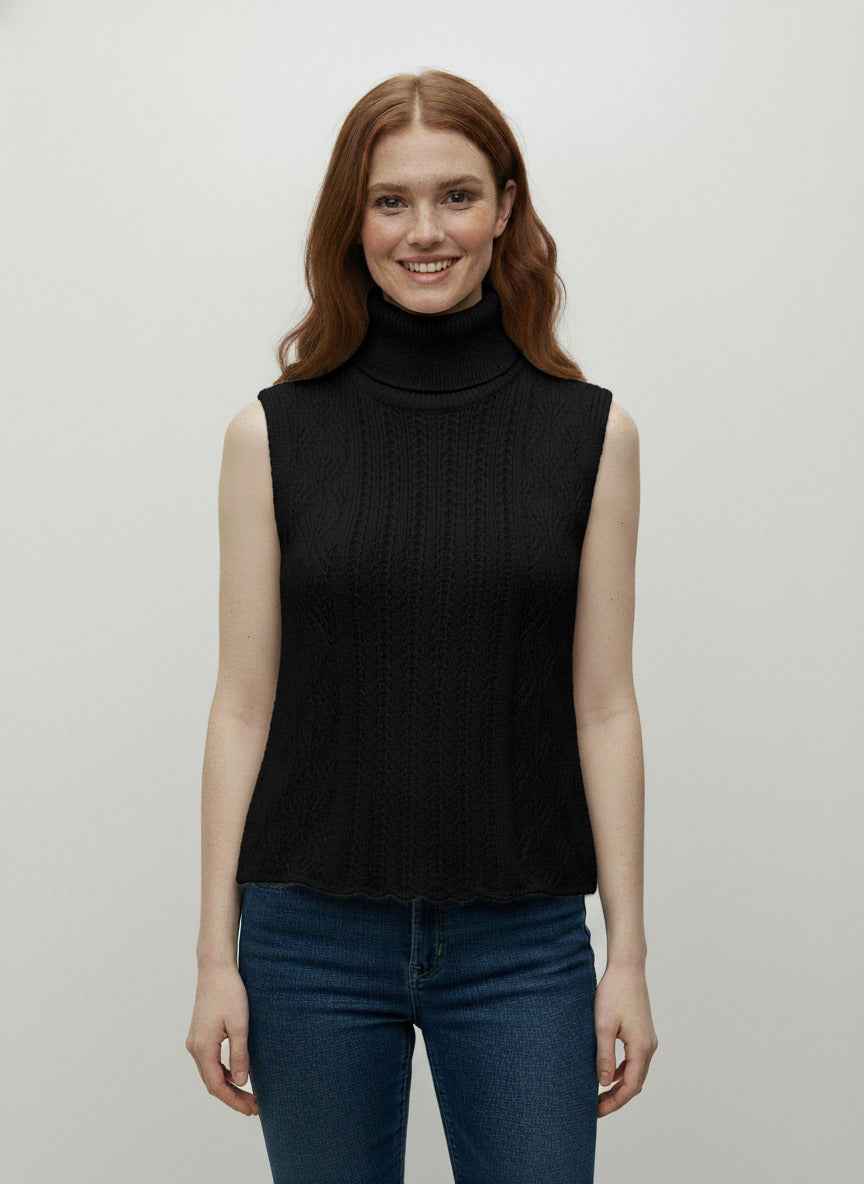 Chic High-Neck Cable Knit Vest