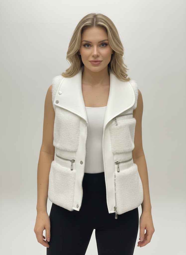 Textured Zippered Sleeveless Vest