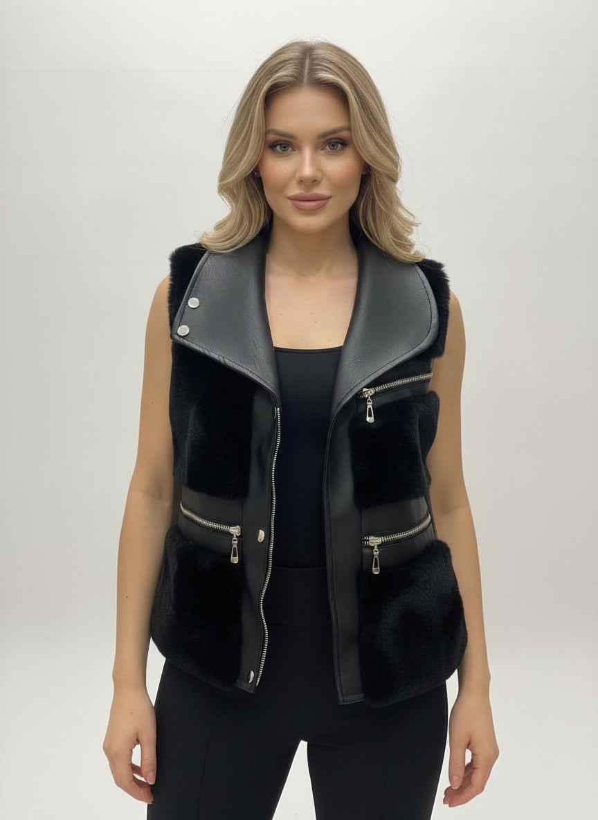 Textured Zippered Sleeveless Vest