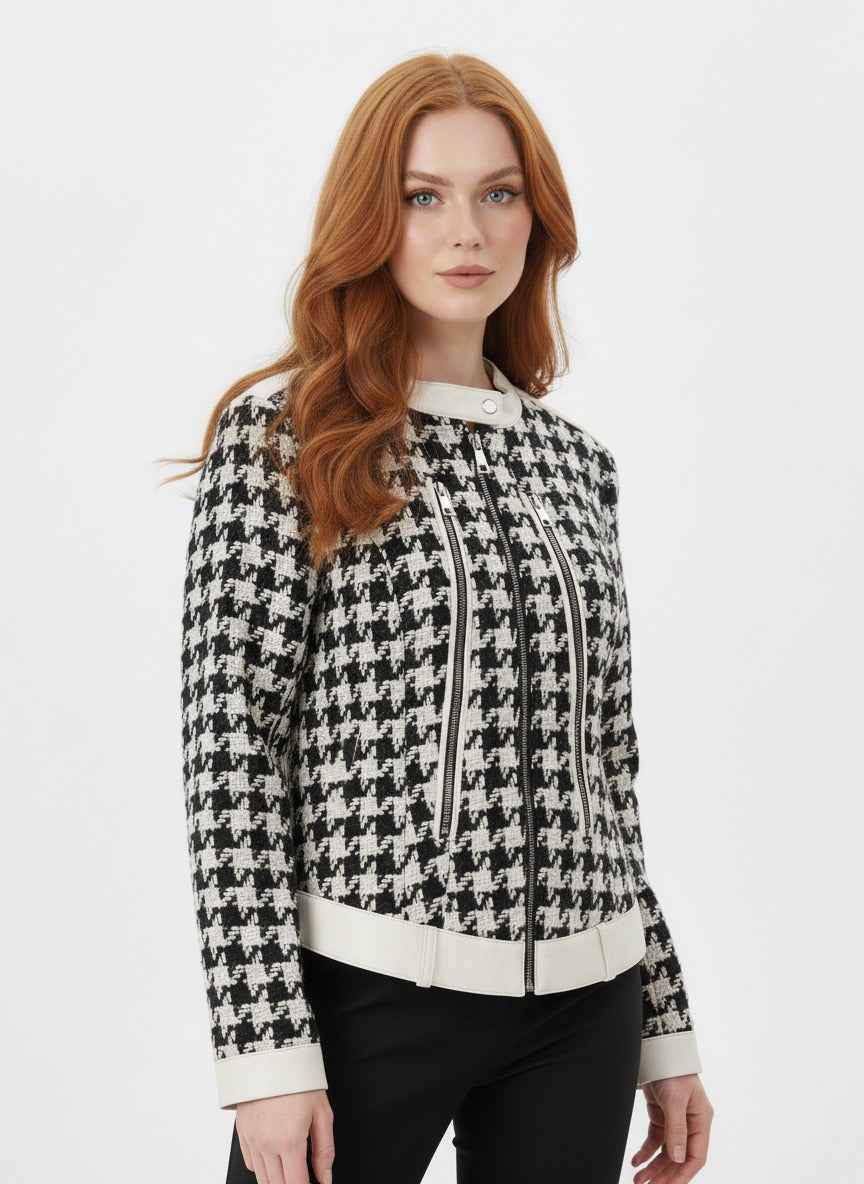 Houndstooth Biker-Style Jacket