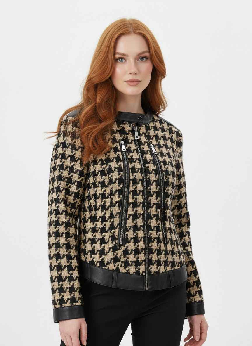 Houndstooth Biker-Style Jacket