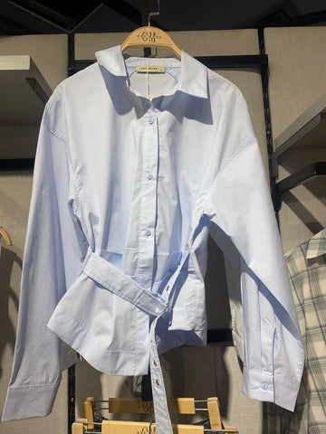 Light Blue Wrap Waist Poplin Shirt