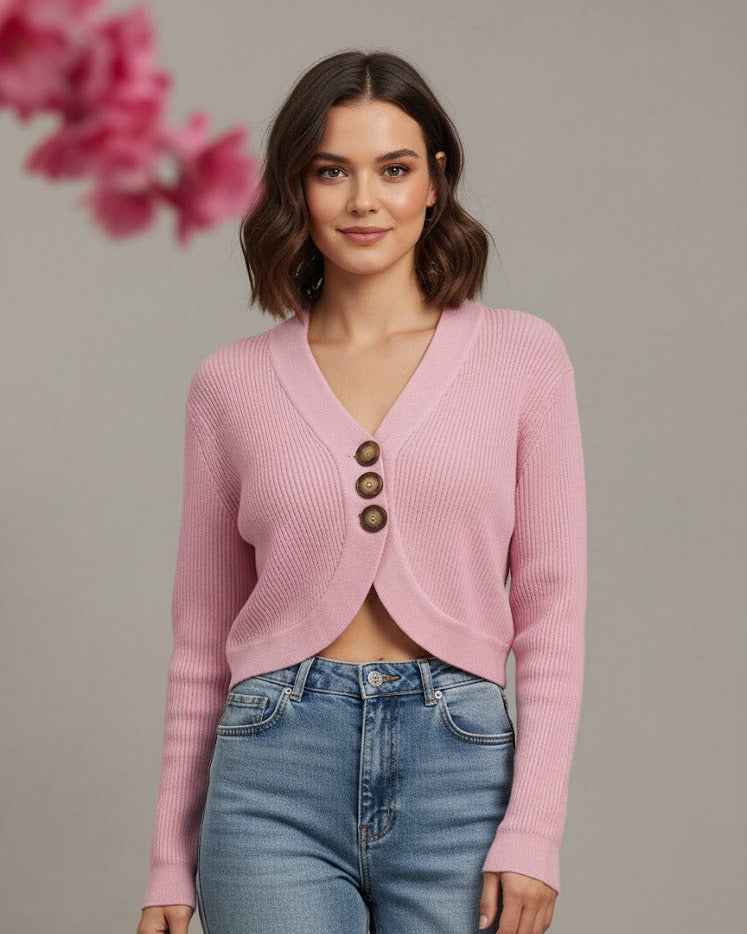 Ribbed Cropped Cardigan with Front Buttons