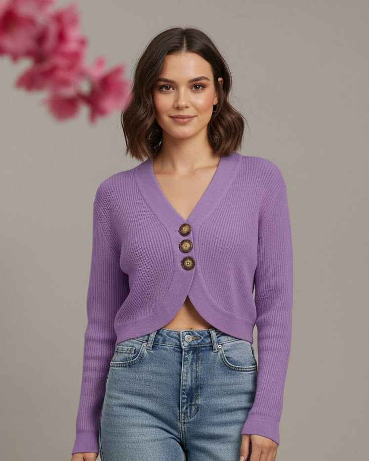 Ribbed Cropped Cardigan with Front Buttons