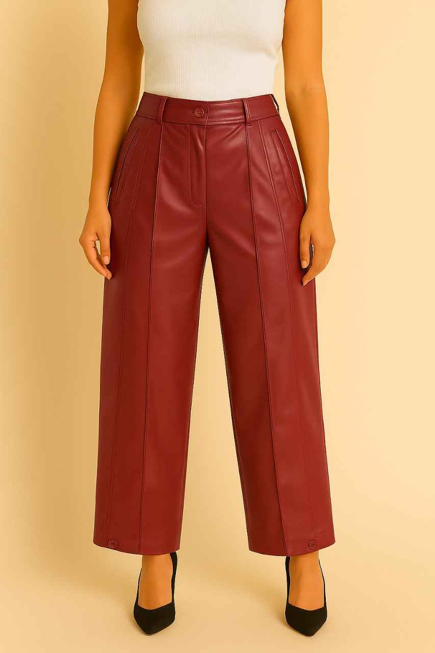 High-Waist Faux Leather Wide-Leg Pants