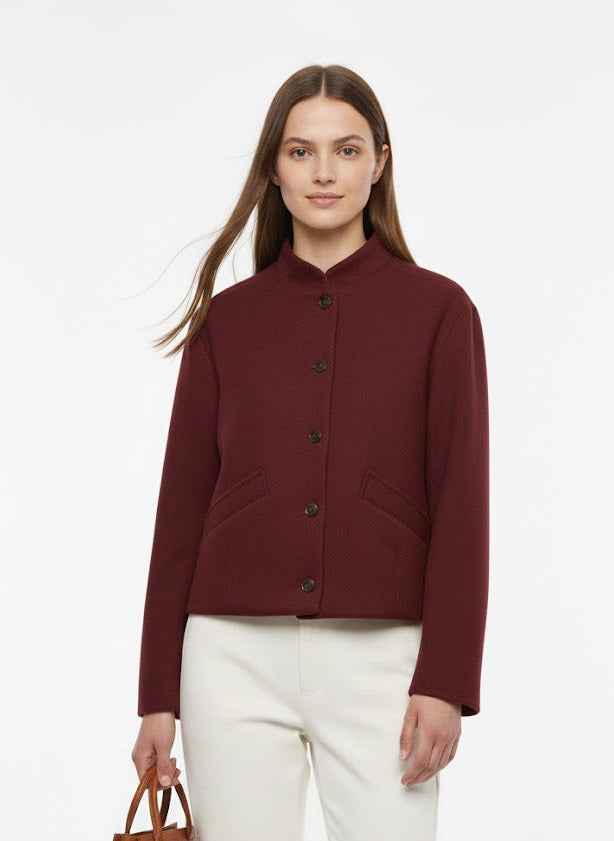 Short Jacket with Stand Collar and Front Buttons