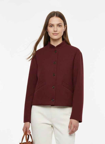 Short Jacket with Stand Collar and Front Buttons