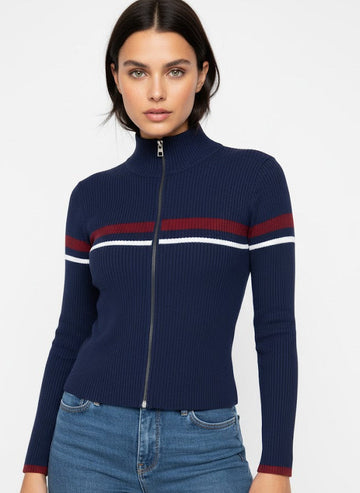 Ribbed Knit Zip Sweater – Sporty Chic Comfort & Timeless Style