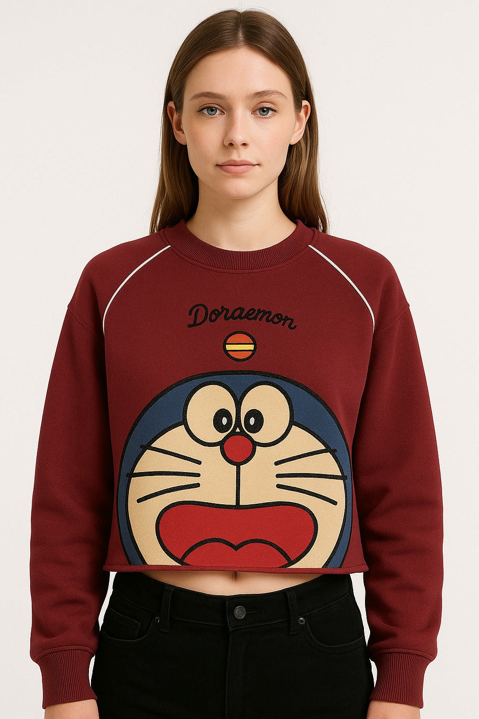 Cropped Graphic Sweatshirt with Character Motif