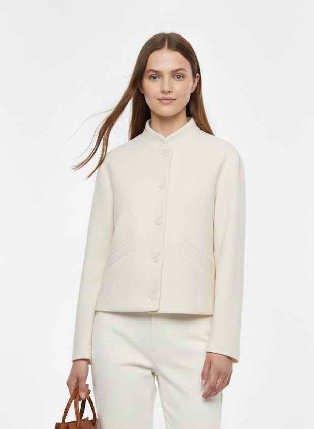 Short Jacket with Stand Collar and Front Buttons