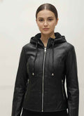 Faux Leather Jacket with Hood