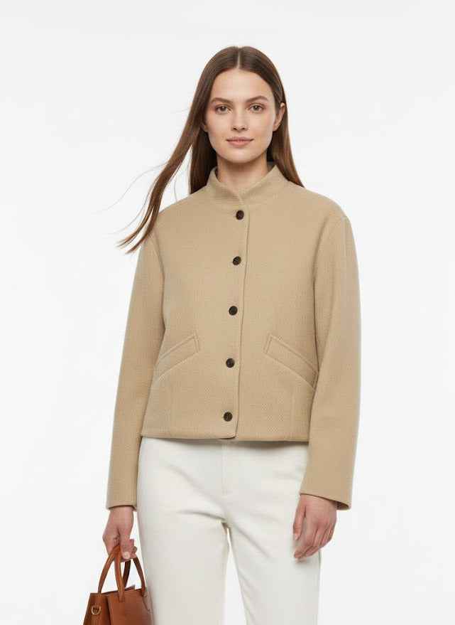 Short Jacket with Stand Collar and Front Buttons