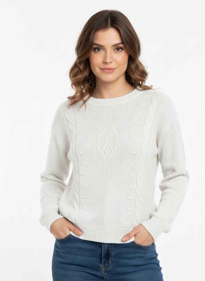Cable Knit Sweater with Textured Front