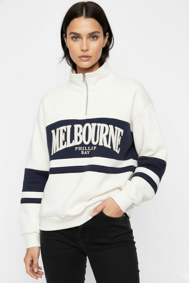 Melbourne Half Zip Sweatshirt – Classic Streetwear with Sporty Elegance