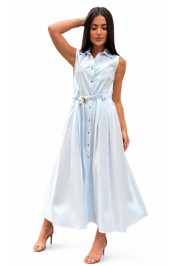 Classic Sleeveless Midi Dress with Belt