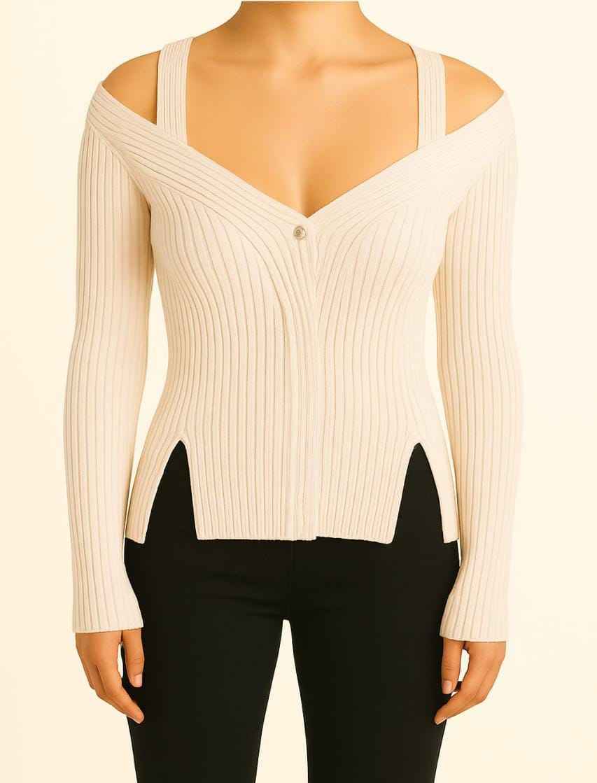 Ribbed Off-Shoulder Knit Top with Straps