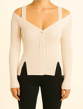 Ribbed Off-Shoulder Knit Top with Straps