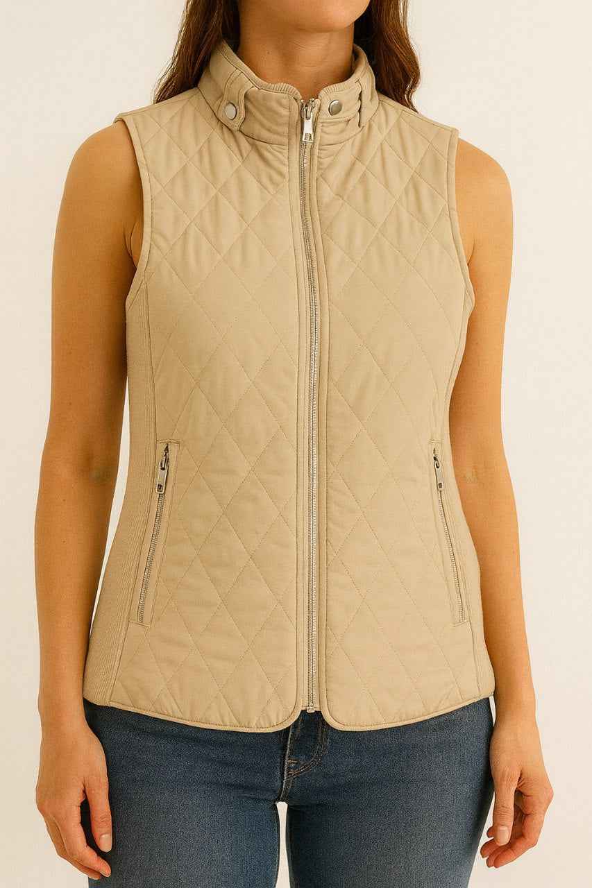 Quilted Sleeveless Vest with High Neck