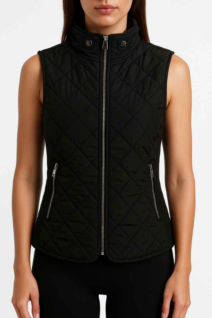 Quilted Sleeveless Vest with High Neck