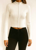 Ribbed Knit Cropped Zip-Up Top
