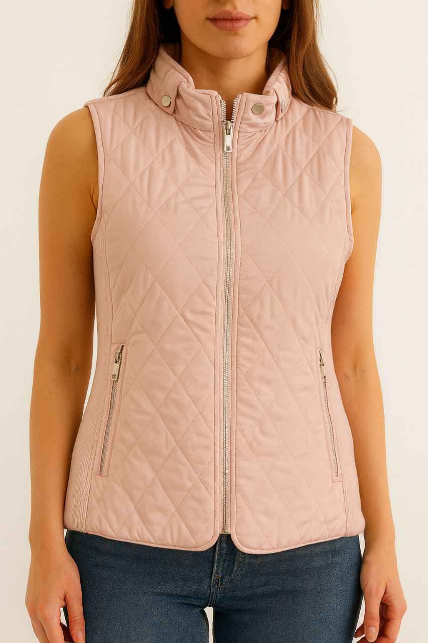 Quilted Sleeveless Vest with High Neck