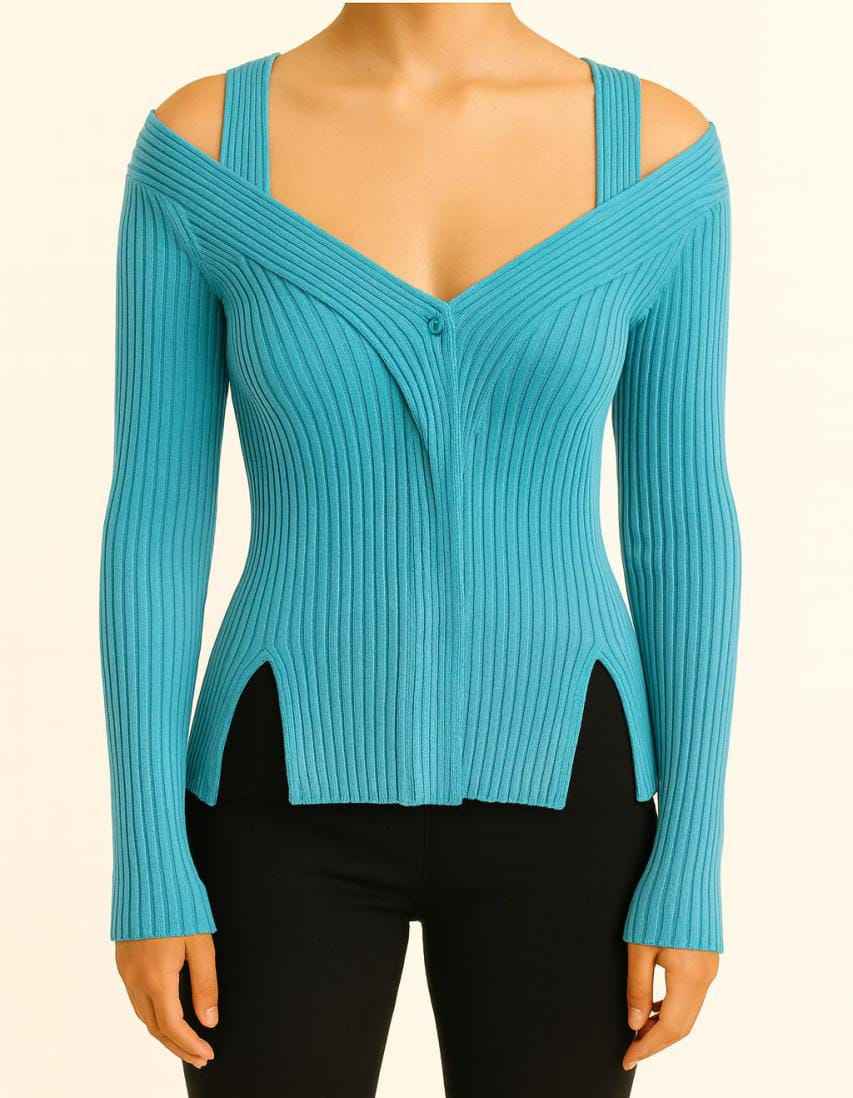 Ribbed Off-Shoulder Knit Top with Straps